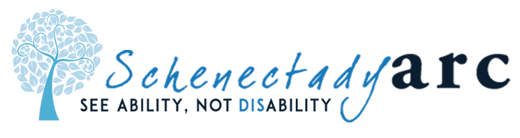 logo with tree and text that says schenectady ARC see ability not disability